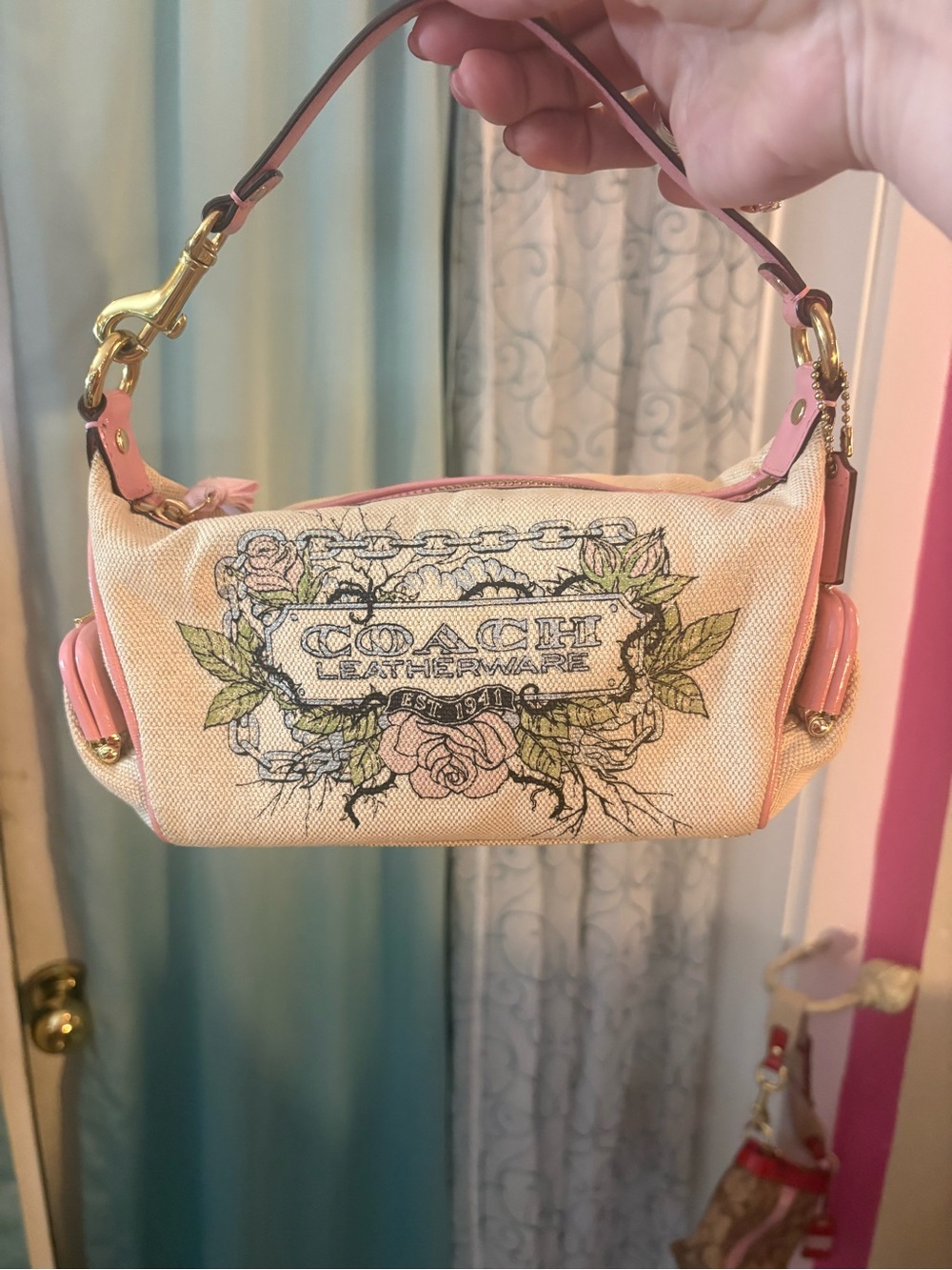 Coach Tattoo Kisslock Bag Limited Edition Handbag Purses Pink Beige Y2K